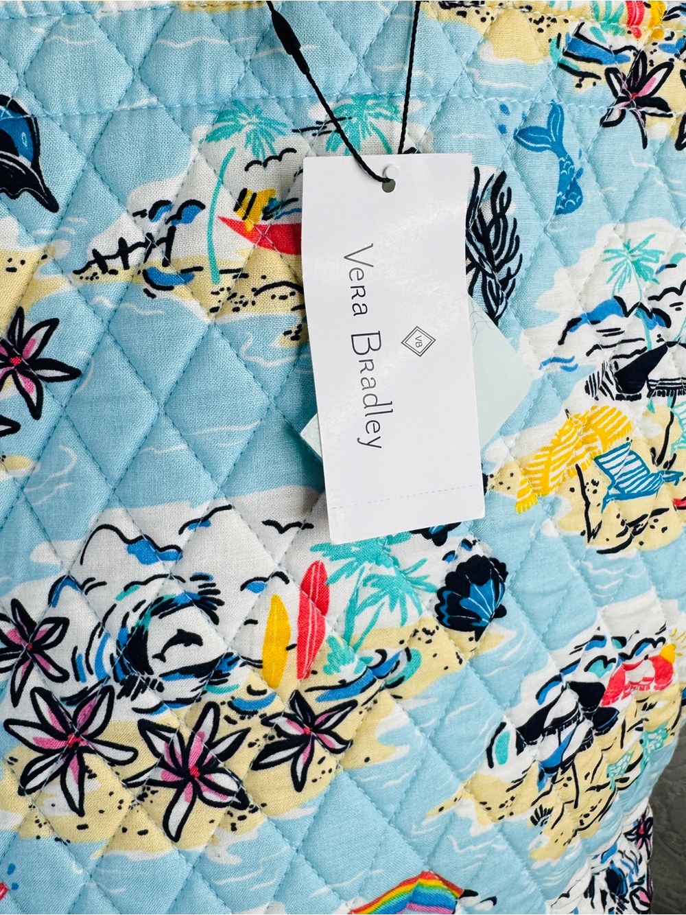 NWT Vera Bradley Grand Tote Beach Treasures Large Quilted Blue Bag Shells Ocean - Picture 3 of 4